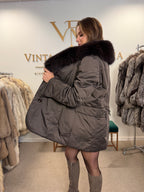 Italian Thermal Jacket with Brown Fox Collar, XL