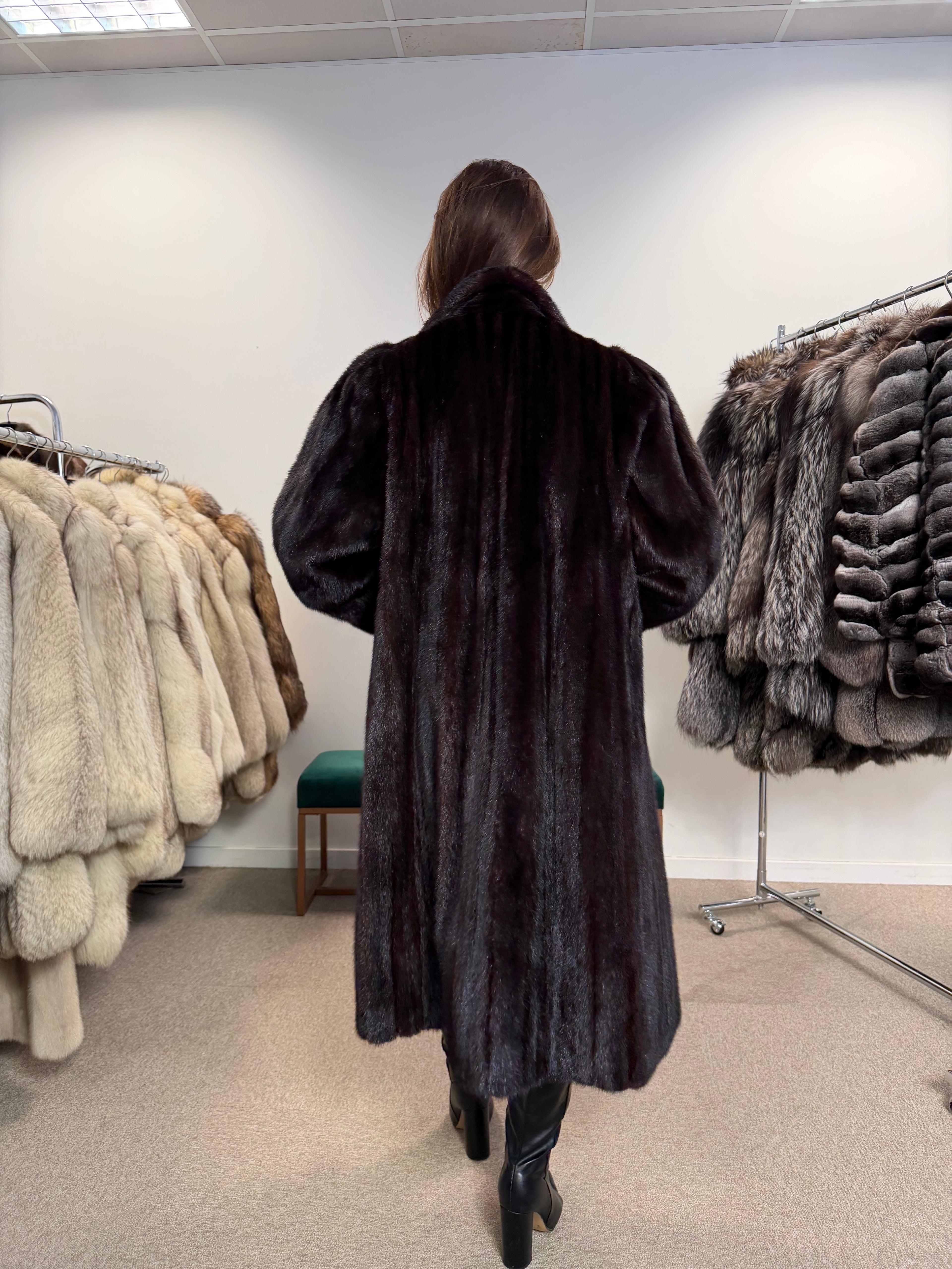 Mink Fur Coat, Dark Brown, Size L