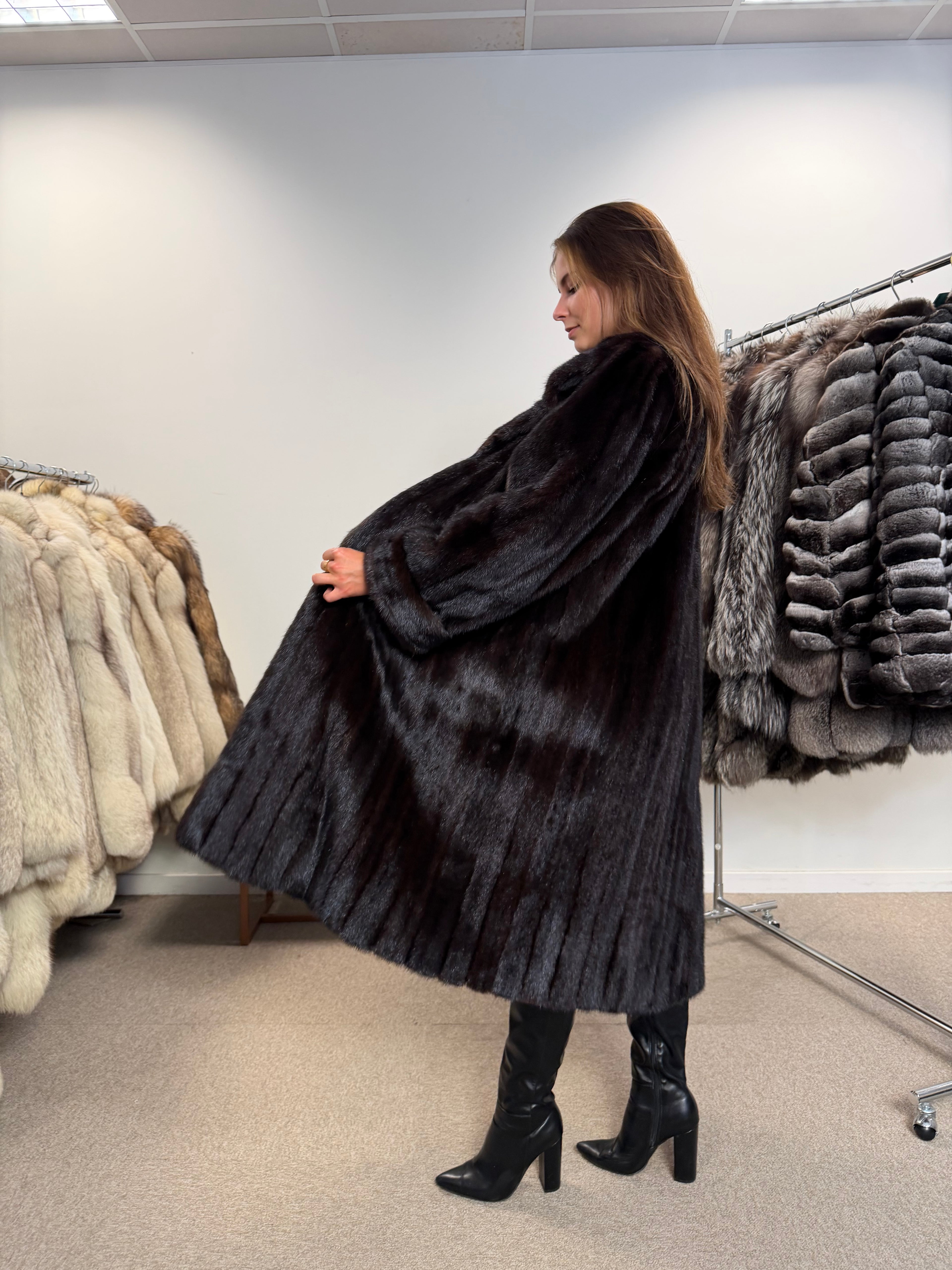 Mink Fur Coat, Dark Brown, Size L
