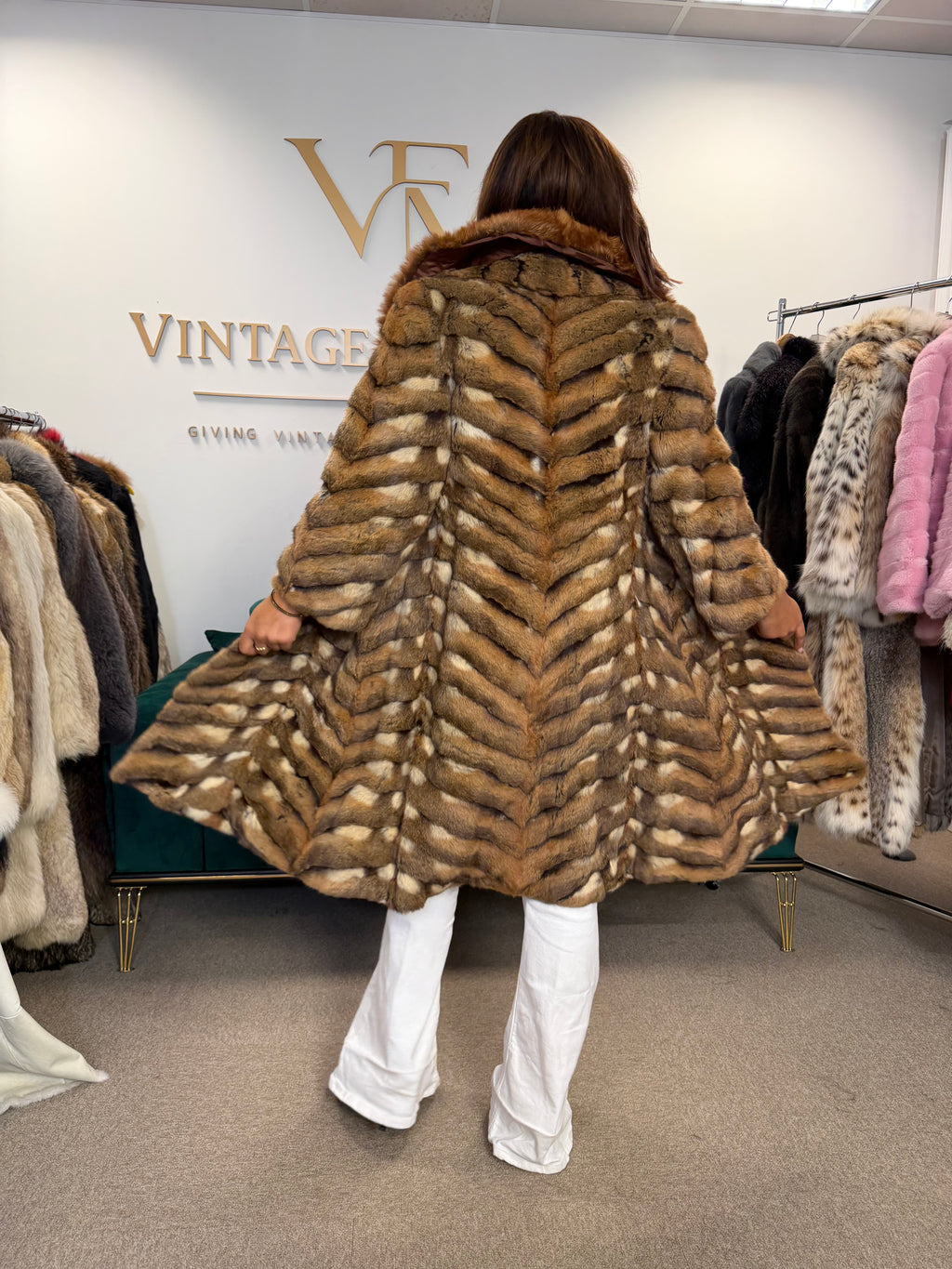 Hamster Fur Coat with Red Fox Collar, Medium, Rare Luxury