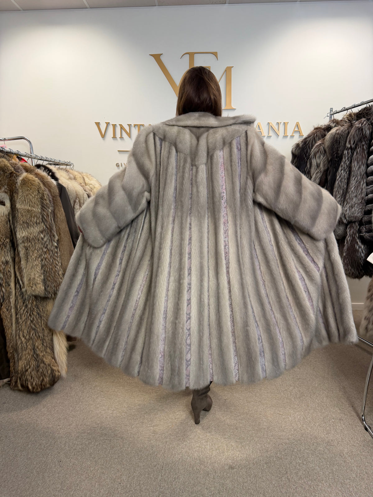 Grey Mink Fur Coat, Swinger, Full Length, Fits up to 5XL