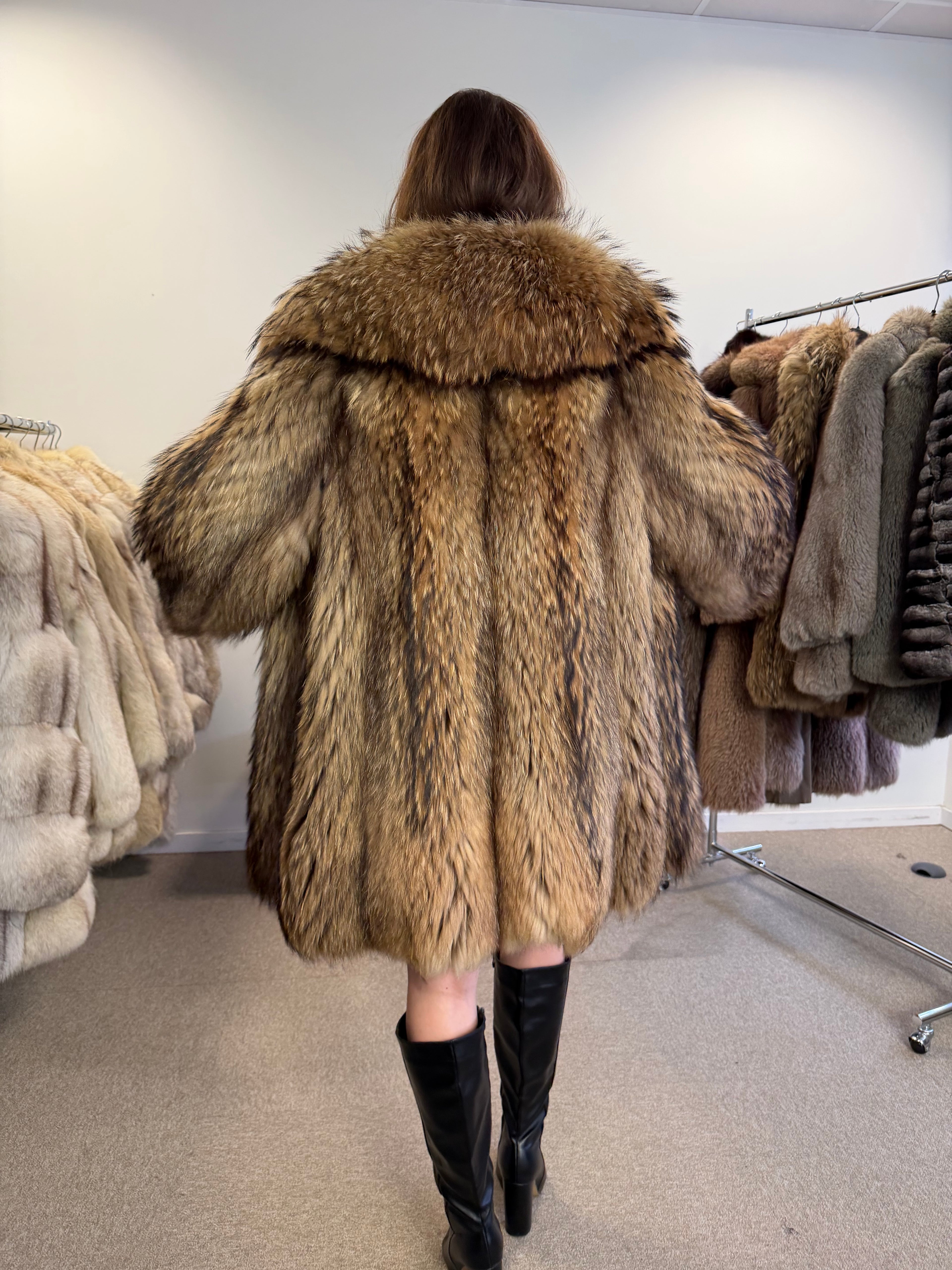 Raccoon Fur Coat, Size XL