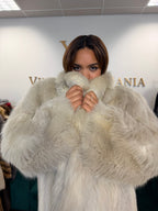 White Nordic Fox Fur Coat, One Size up to 4XL, Open Front