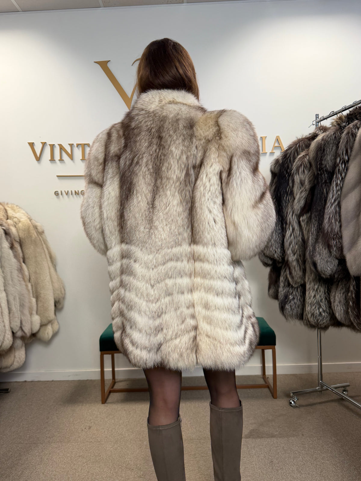 White Fox Fur Coat, Medium, Trimmed