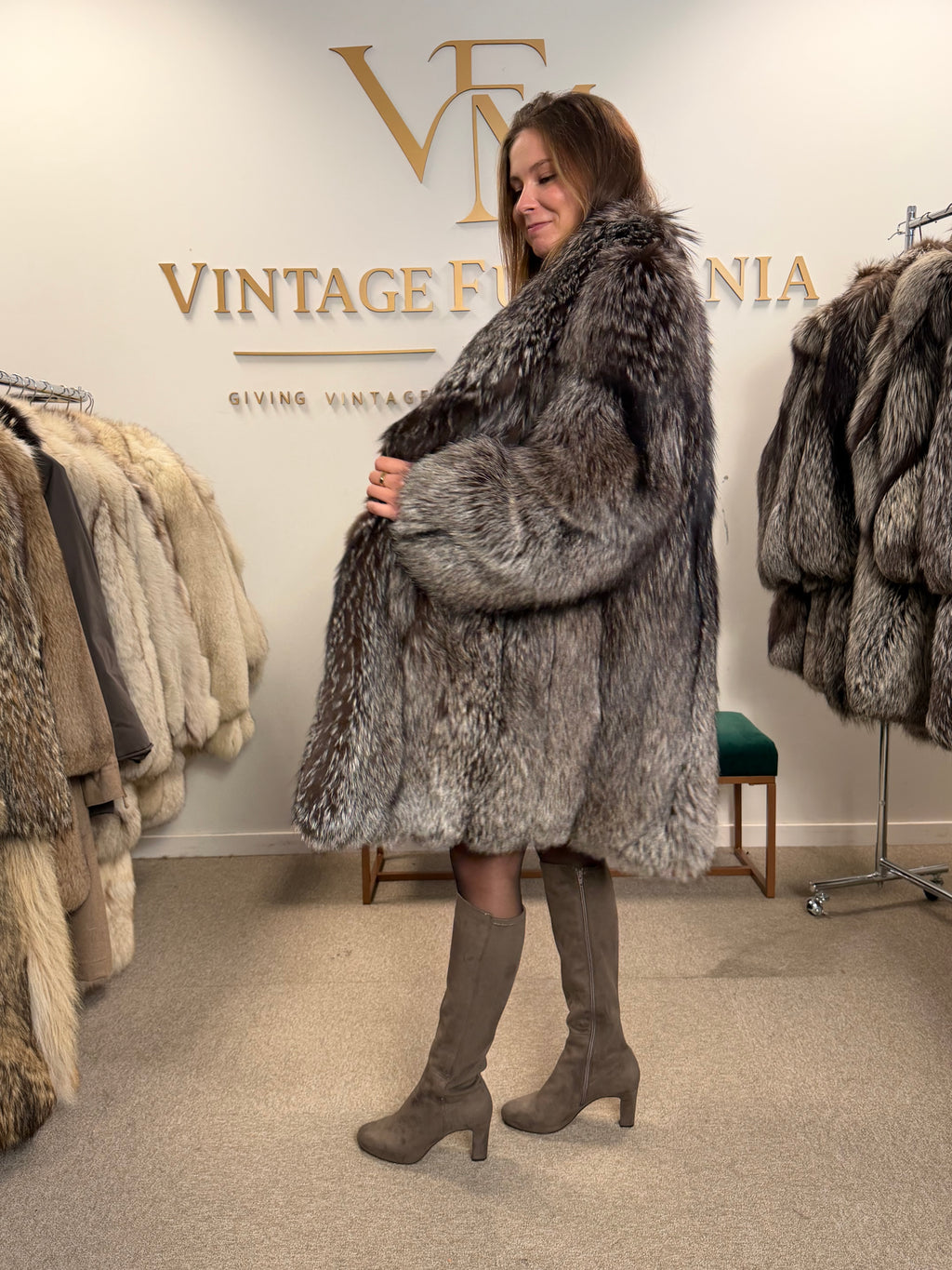 Silver Fox Fur Coat, XL, SAGA, Fluffy