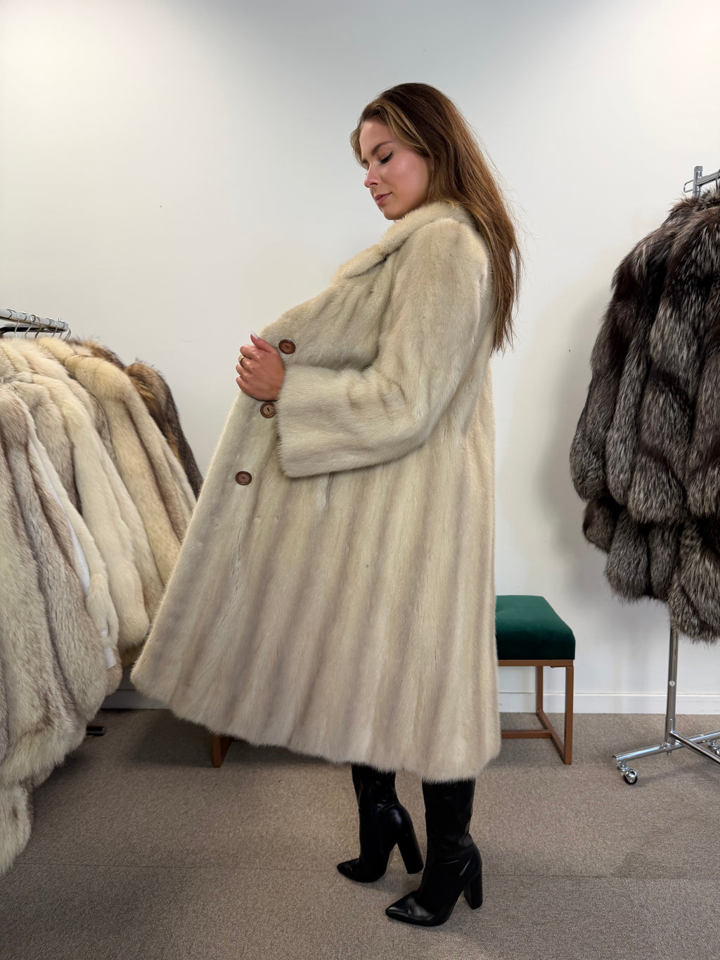 White Mink Real Fur Coat, Size M, Rare Find