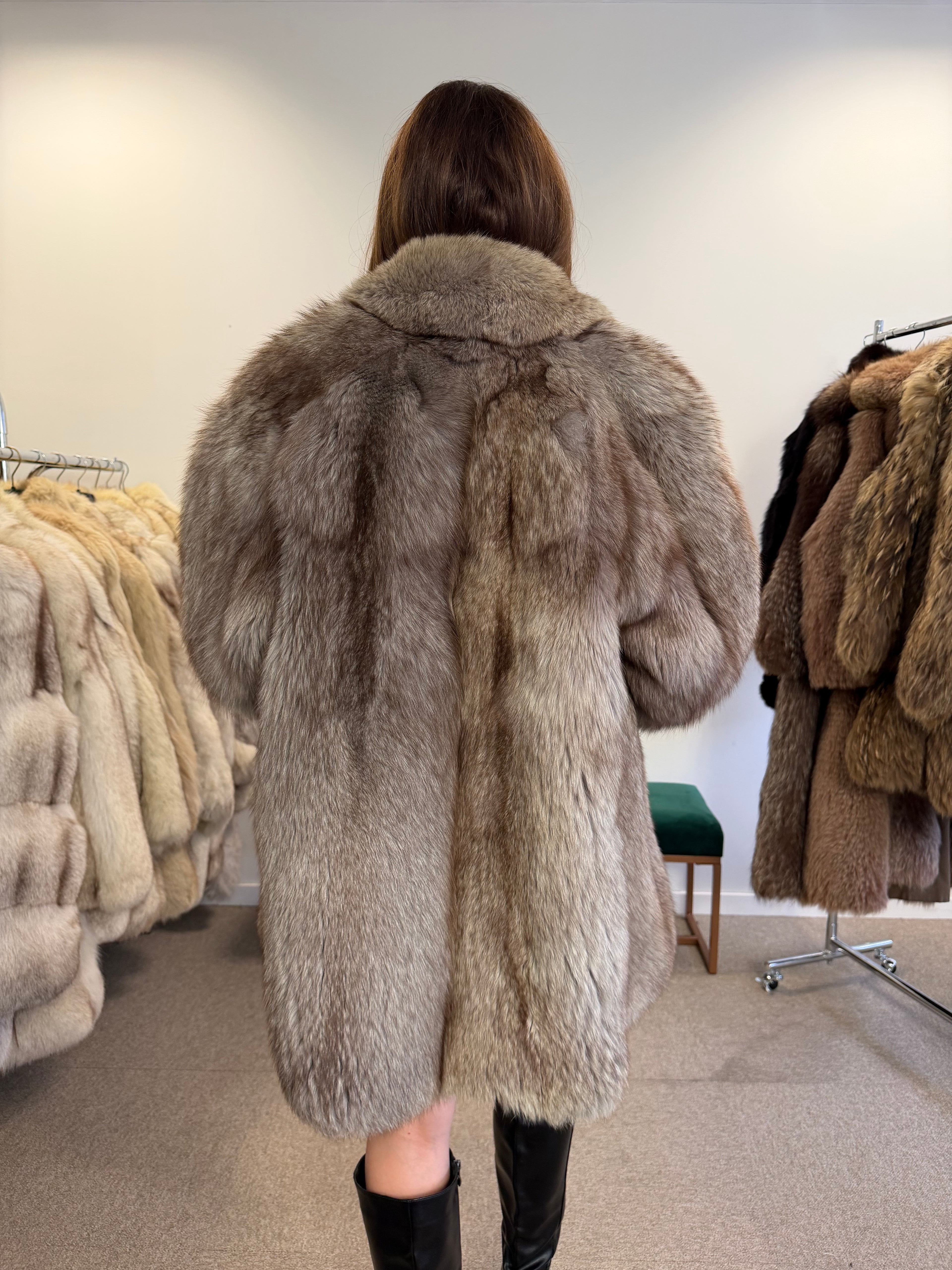 Blue Fox Fur Coat, Light Blue, Size M