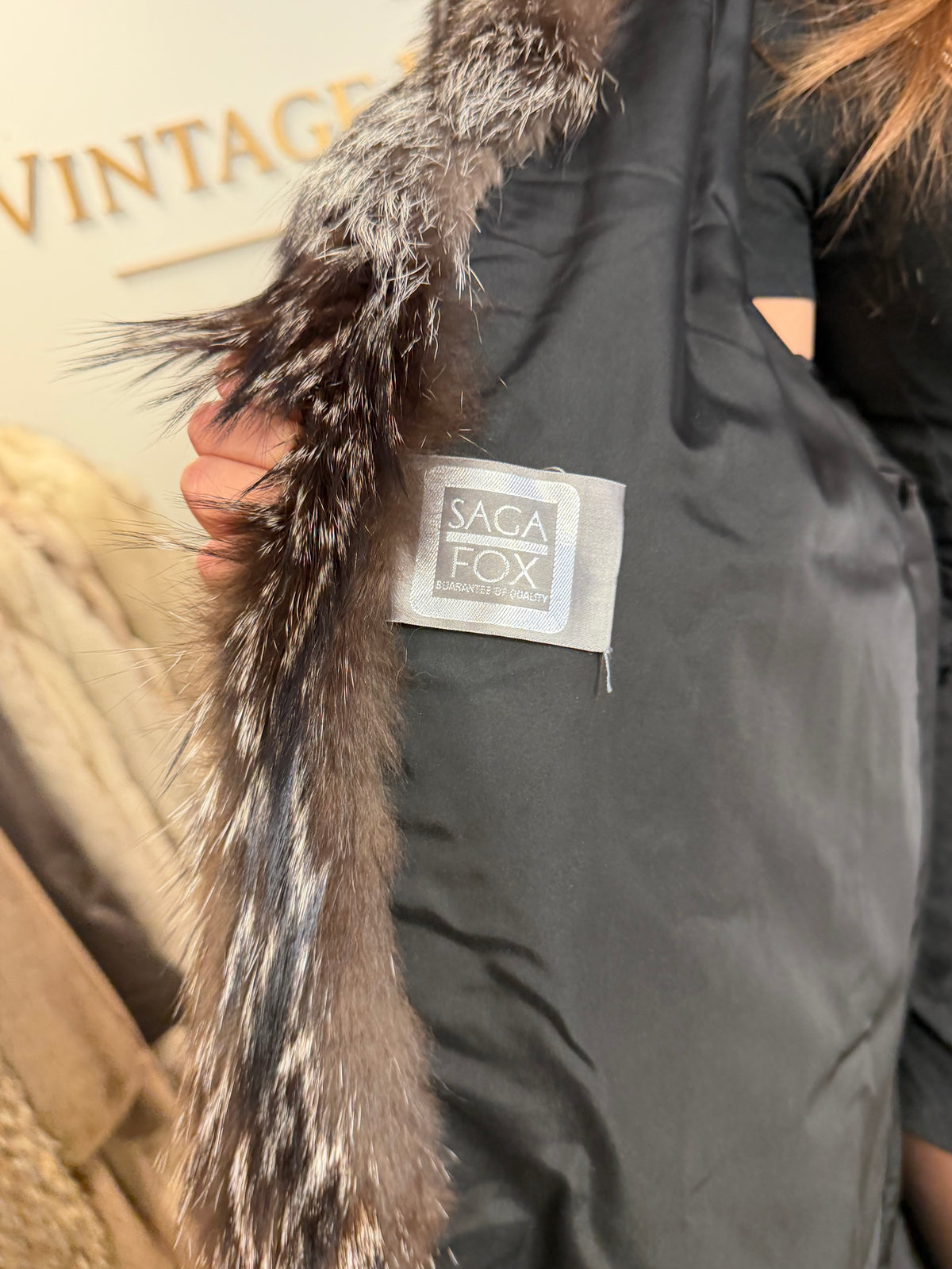 Silver Fox Fur Coat, XL, SAGA, Fluffy
