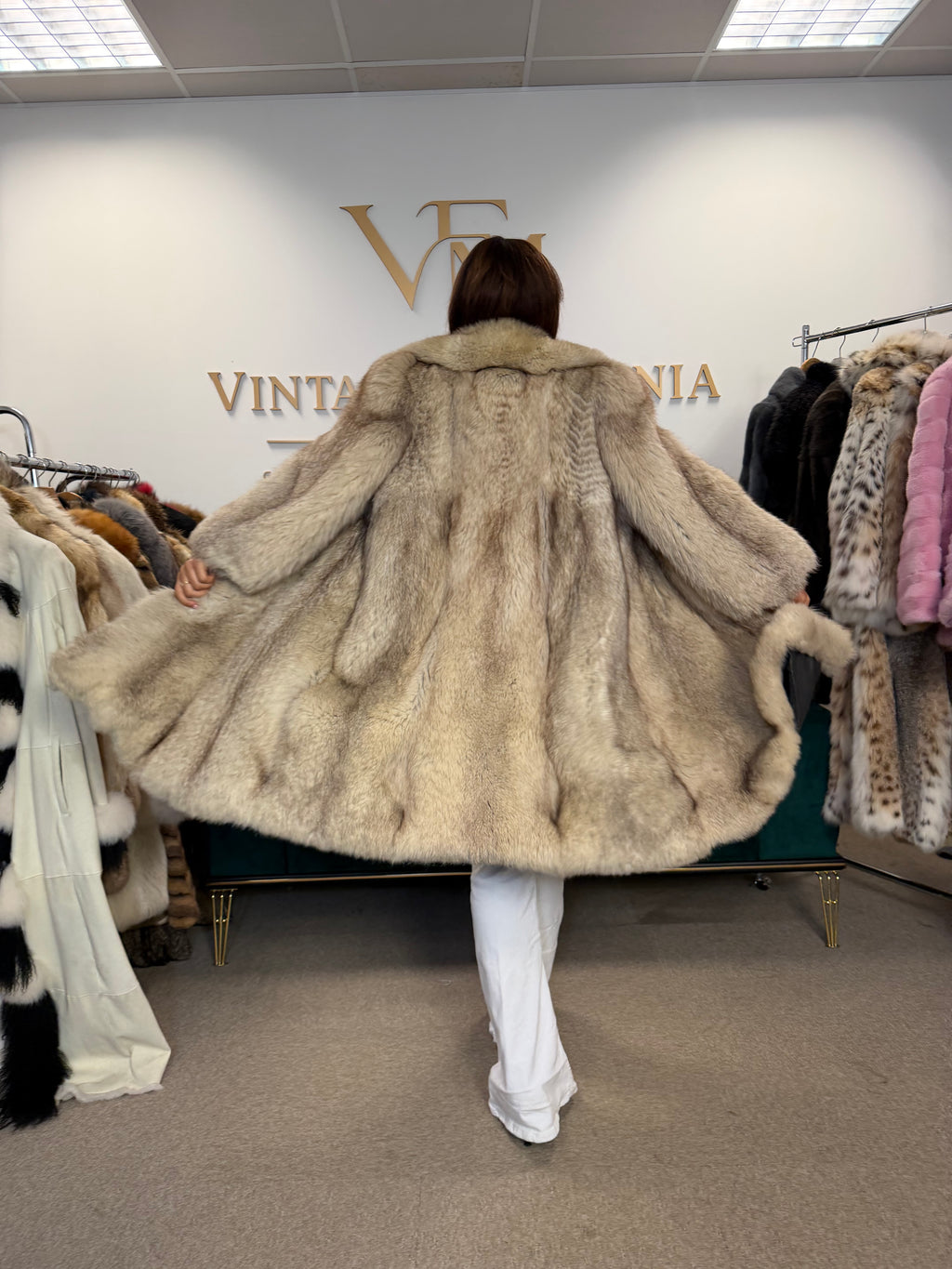 White Nordic Fox Fur Coat, Large, Outlet