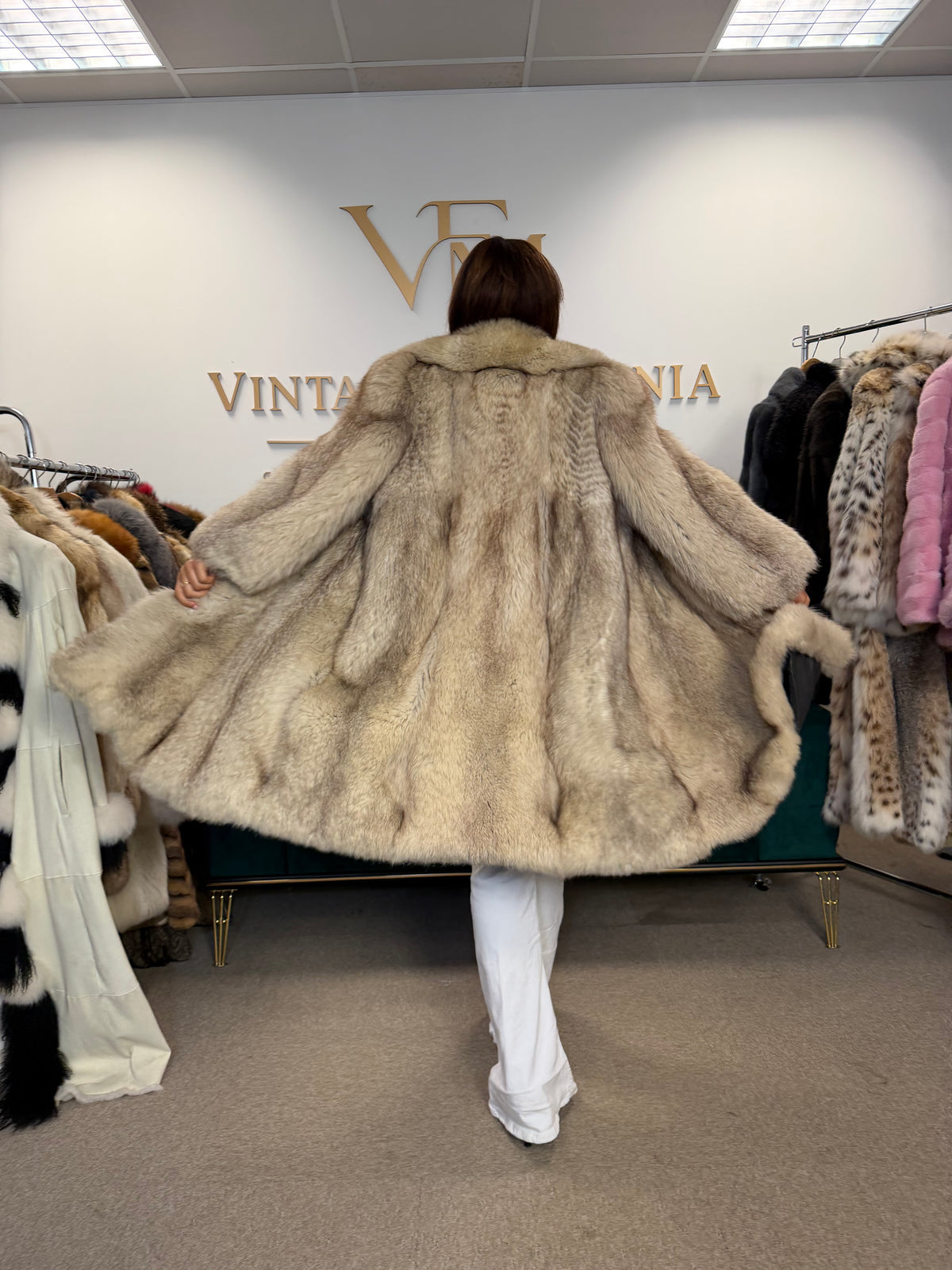 White Nordic Fox Fur Coat, Large, Outlet