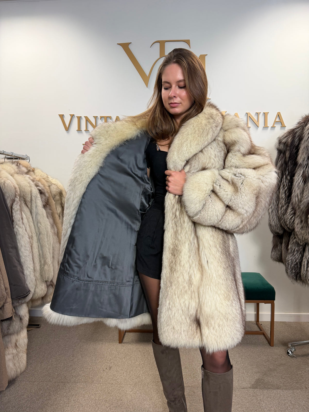 White Fox Fur Coat, 4XL, Swinger, Luxury