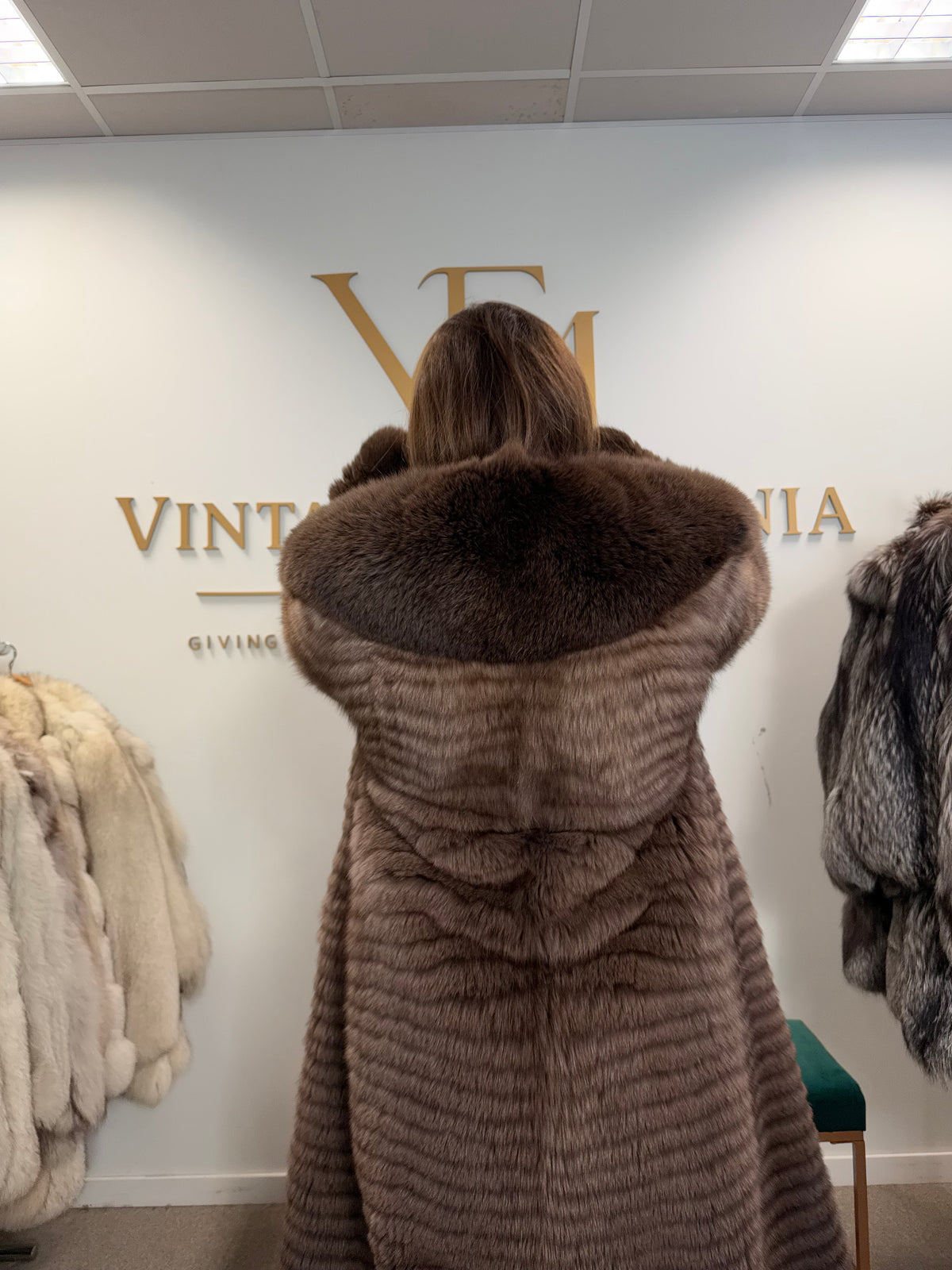 Fluffy Brown Fox Fur Coat, Medium, Extra Full Length, trimmed fur