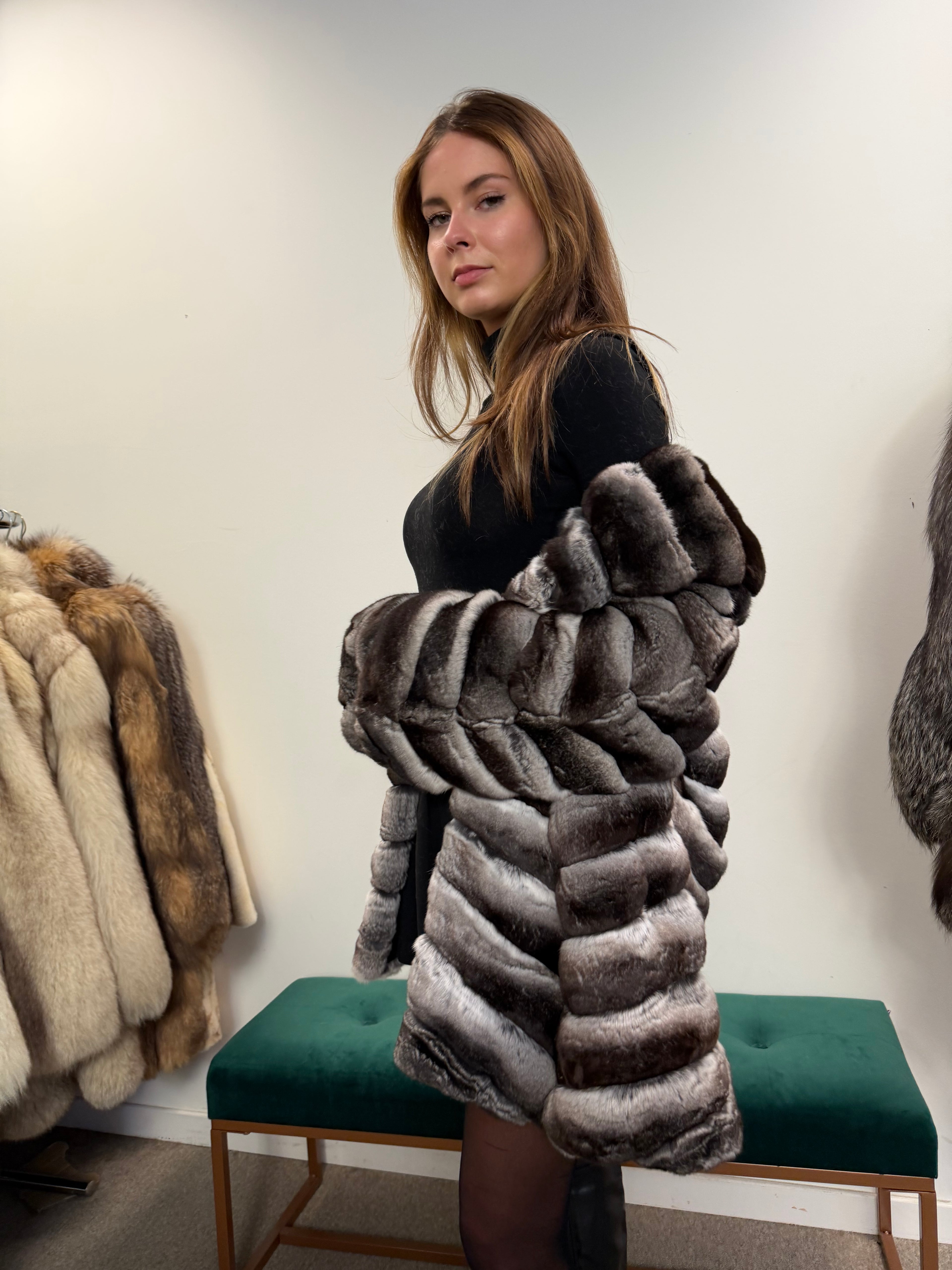 Chinchilla Fur Coat — Large Size, Real Chinchilla Fur