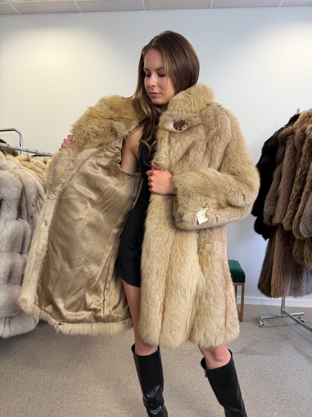Blue Fox Fur Coat, Golden Reflection, Size S