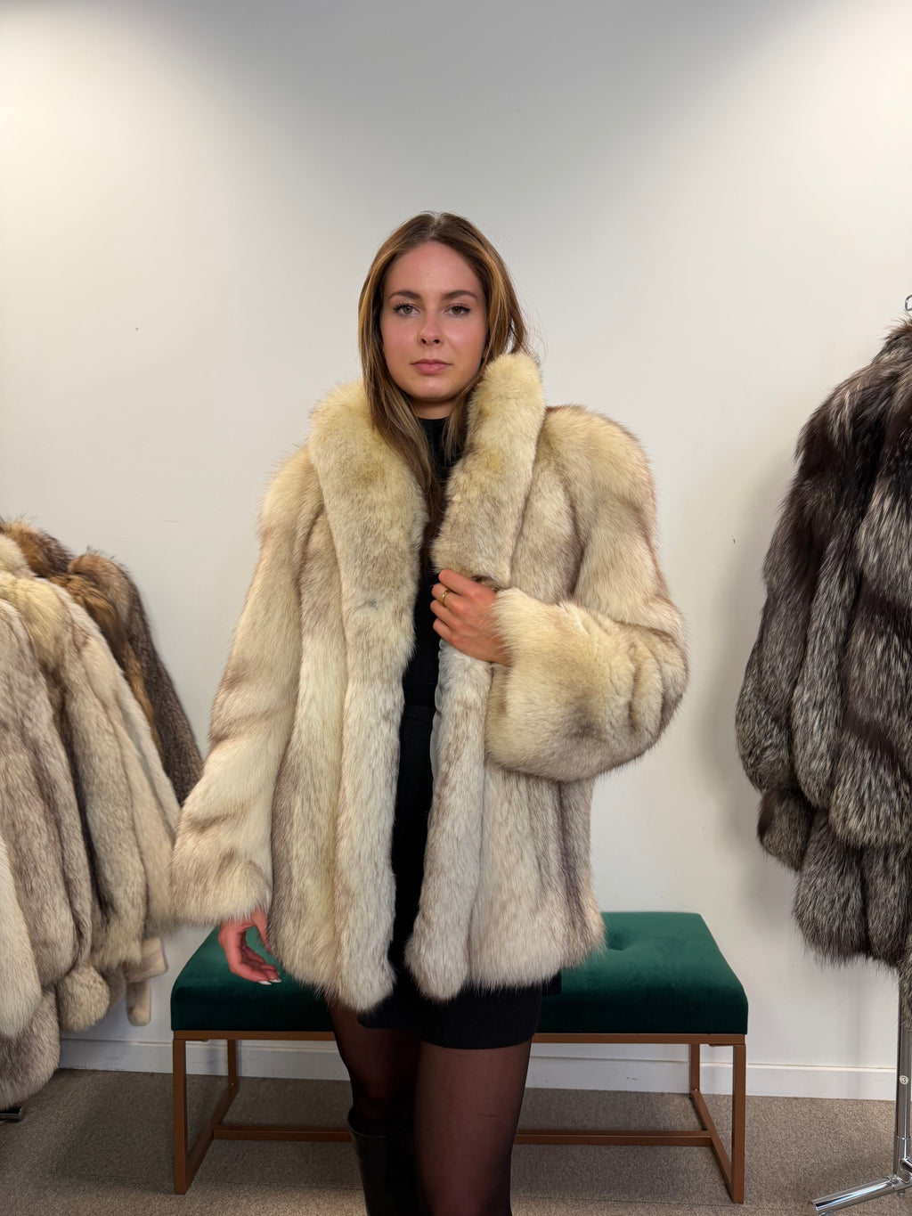 White Nordic Fox Real Fur Jacket, Size M