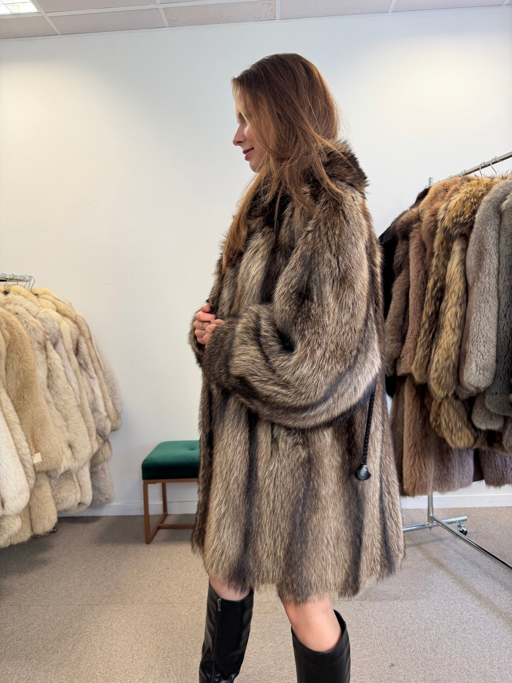 Raccoon Fur Coat, Size XL
