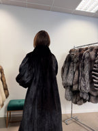 Mink Fur Coat, Black Brown, Full Length, Size XL