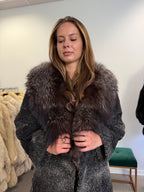 Grey Astrakhan Fur Coat, Silver Fox Collar, Medium, Special Style