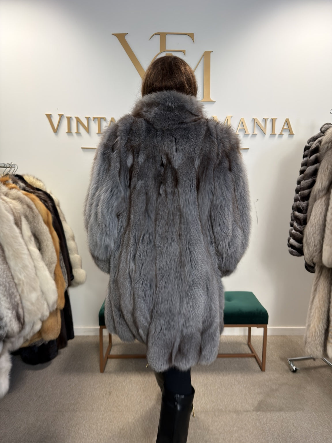 Blue Fox Fur Coat, Fluffy and Soft, Large