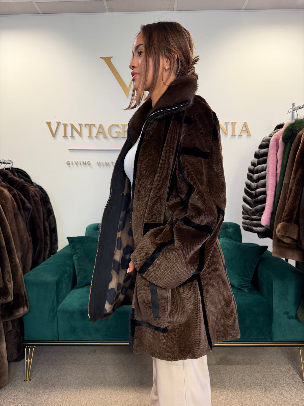 Sheared Mink Fur Coat, Large, Designer with Zipper, New