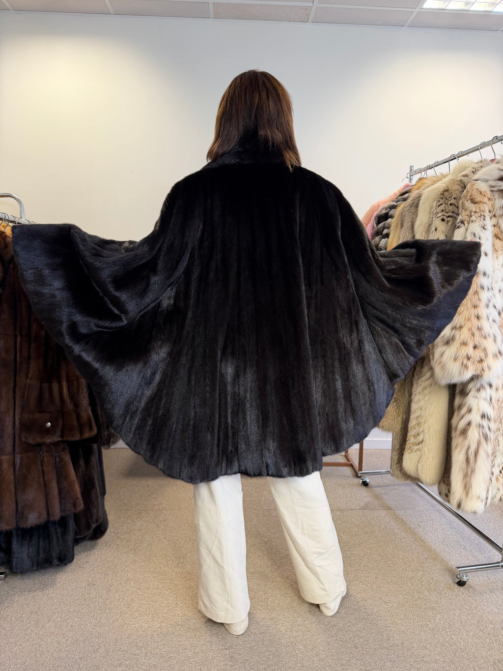 Mink Fur Cape, Black Butterfly, One Size