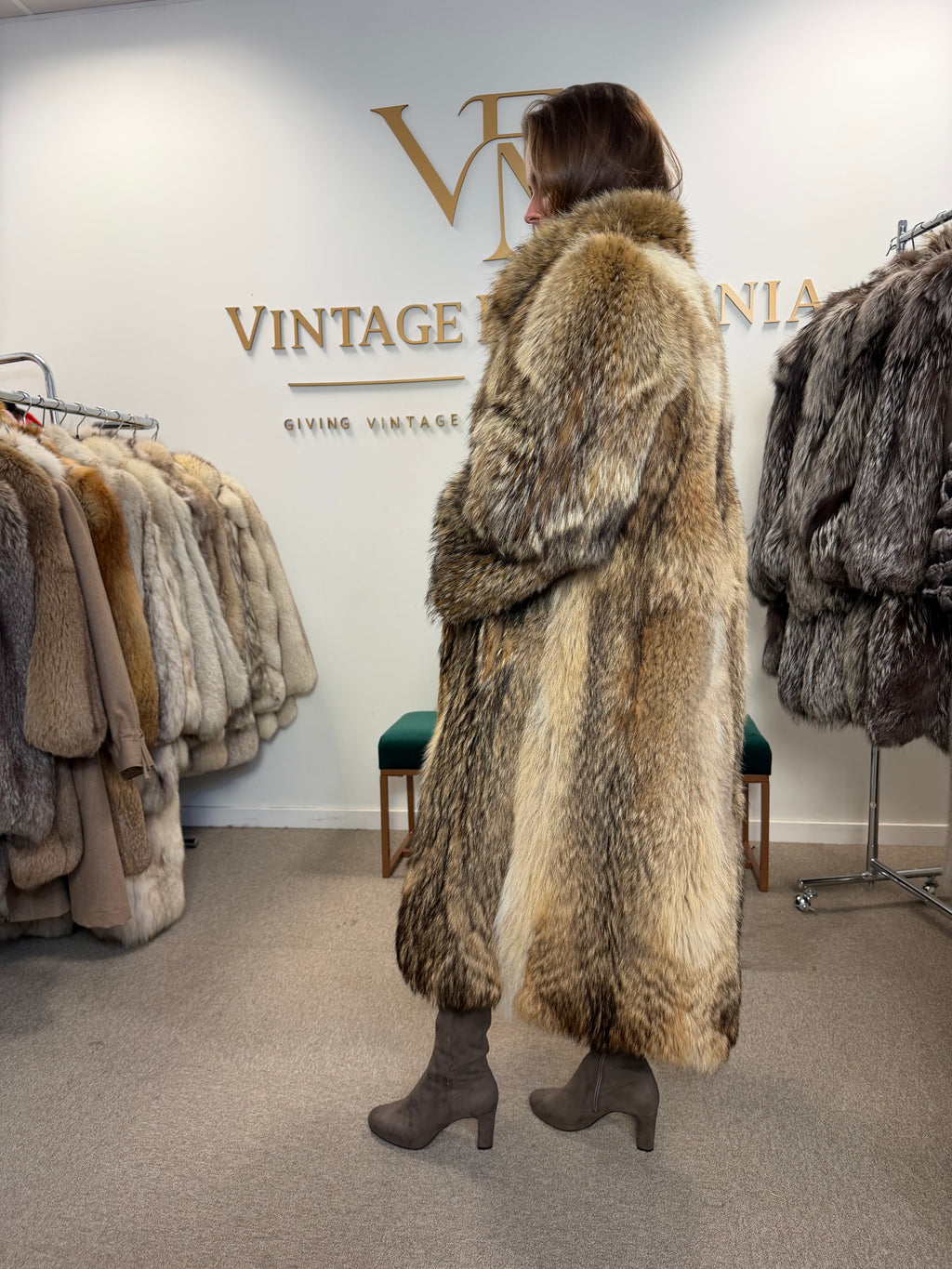 Coyote Fur Coat, Large, Full Length, Fluffy