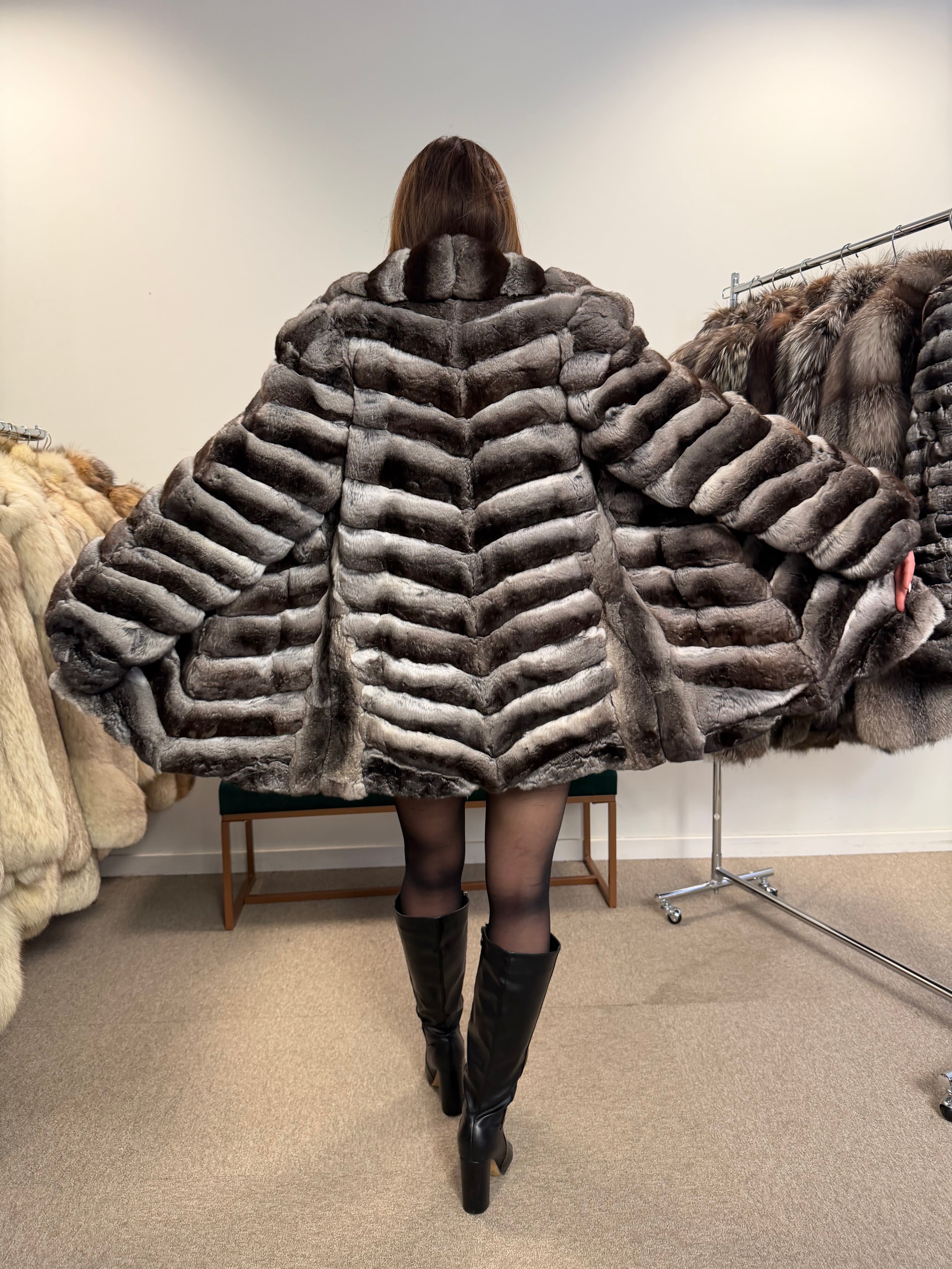 Chinchilla Fur Coat — Large Size, Real Chinchilla Fur