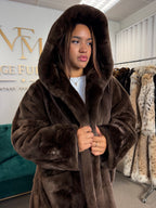 Sheared Beaver Fur Coat, Hooded, Oversize up to 3XL