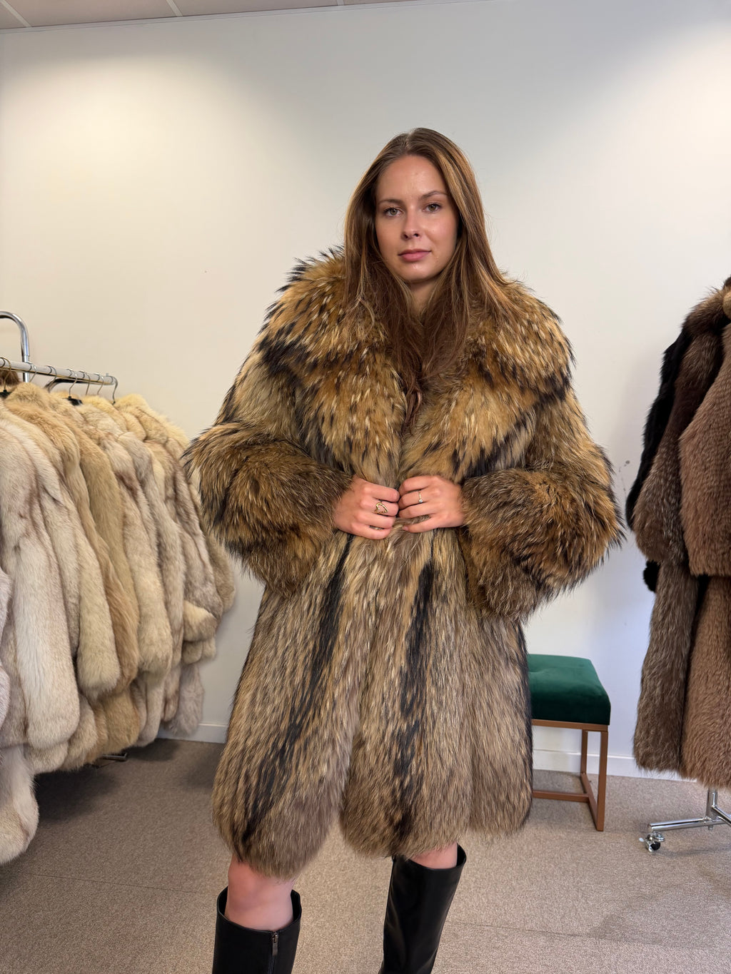 Raccoon Fur Coat, Size XL