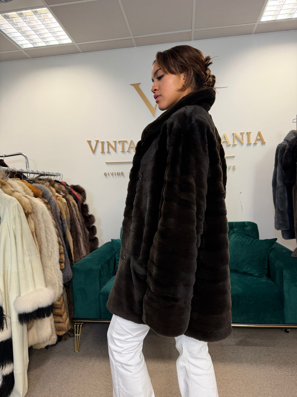 Black Sheared Mink Fur Jacket, XL, Reversible
