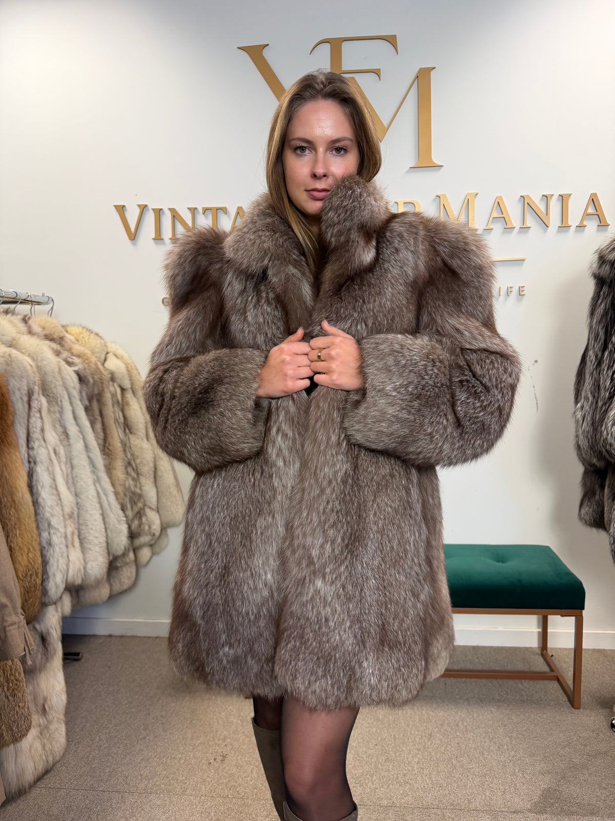 Crystal Fox Fur Jacket, Medium, Fluffy