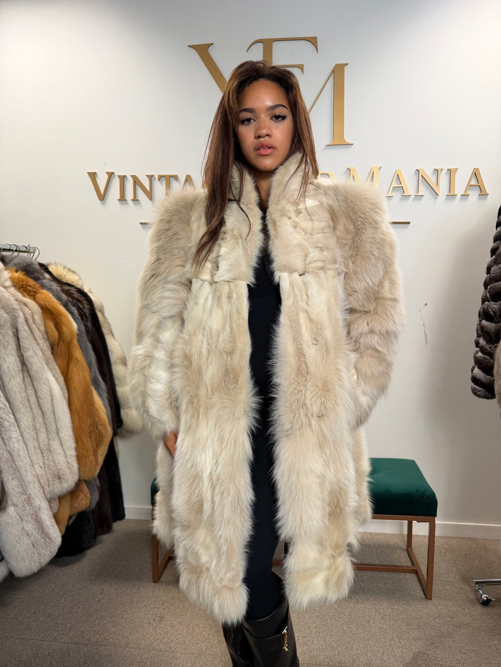 White Fox Fur Coat, Fluffy Swinger, Light