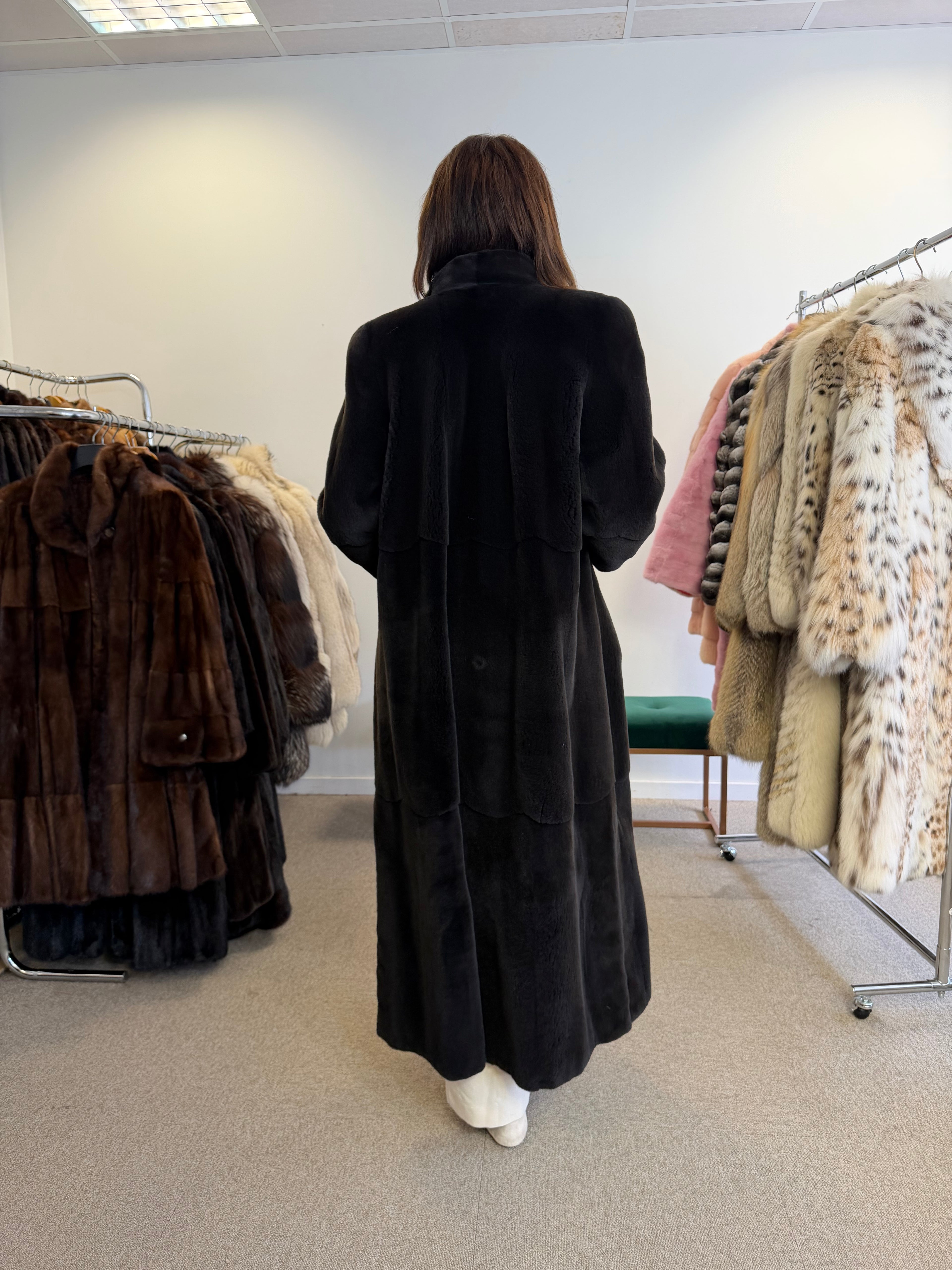 New Mink Fur Coat, Dark Sapphire Sheared, Size L