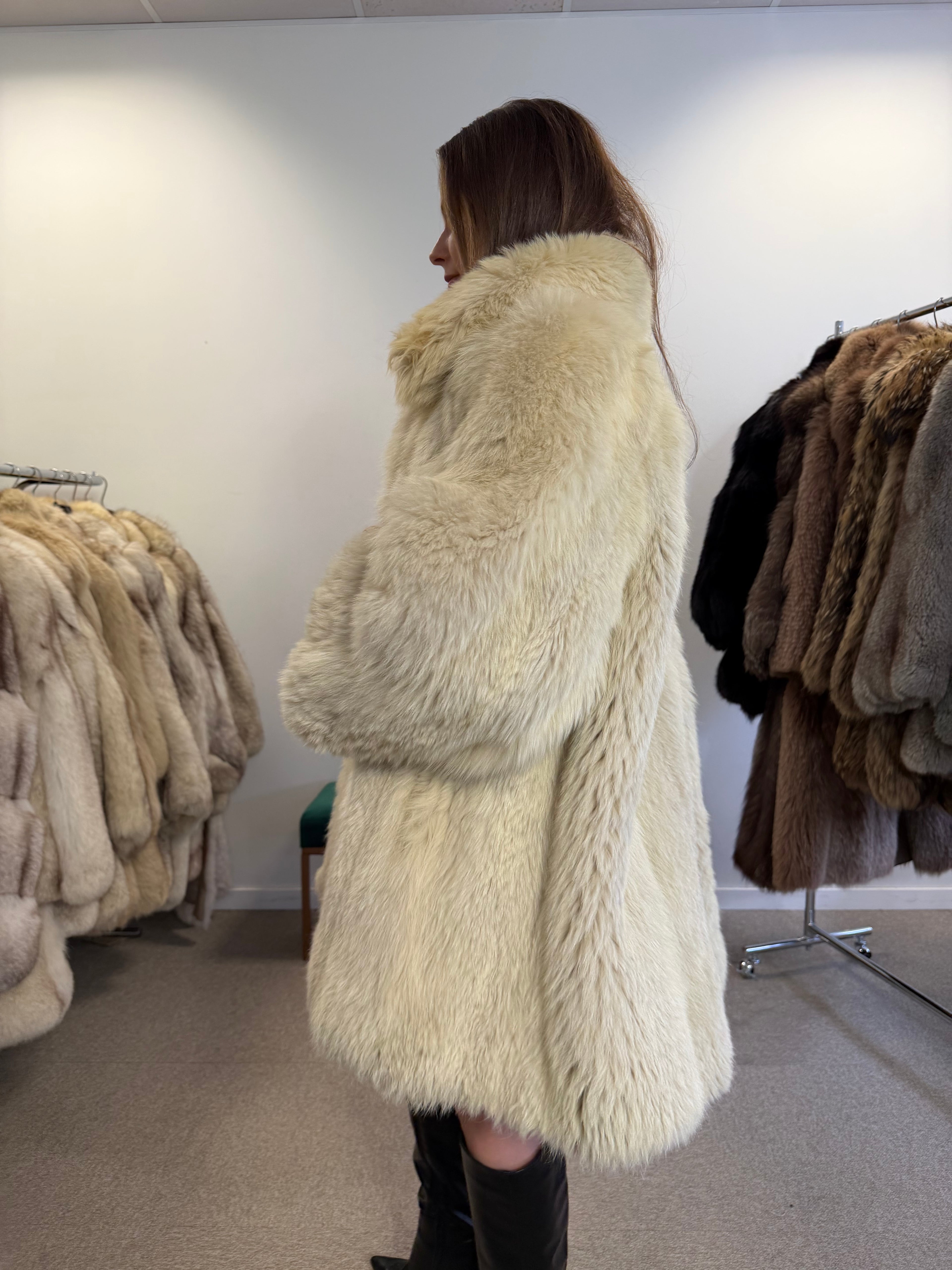 Fox Fur Coat, White, Size XL