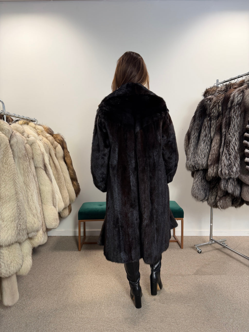 Mink Fur Coat, Dark Brown, Size M