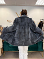 Blue-Grey Dyed Mink Fur Jacket, Medium, German, New