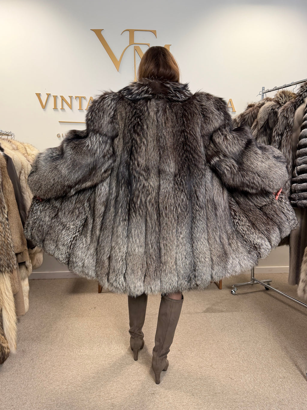 Silver Fox Fur Coat, XL, SAGA, Fluffy