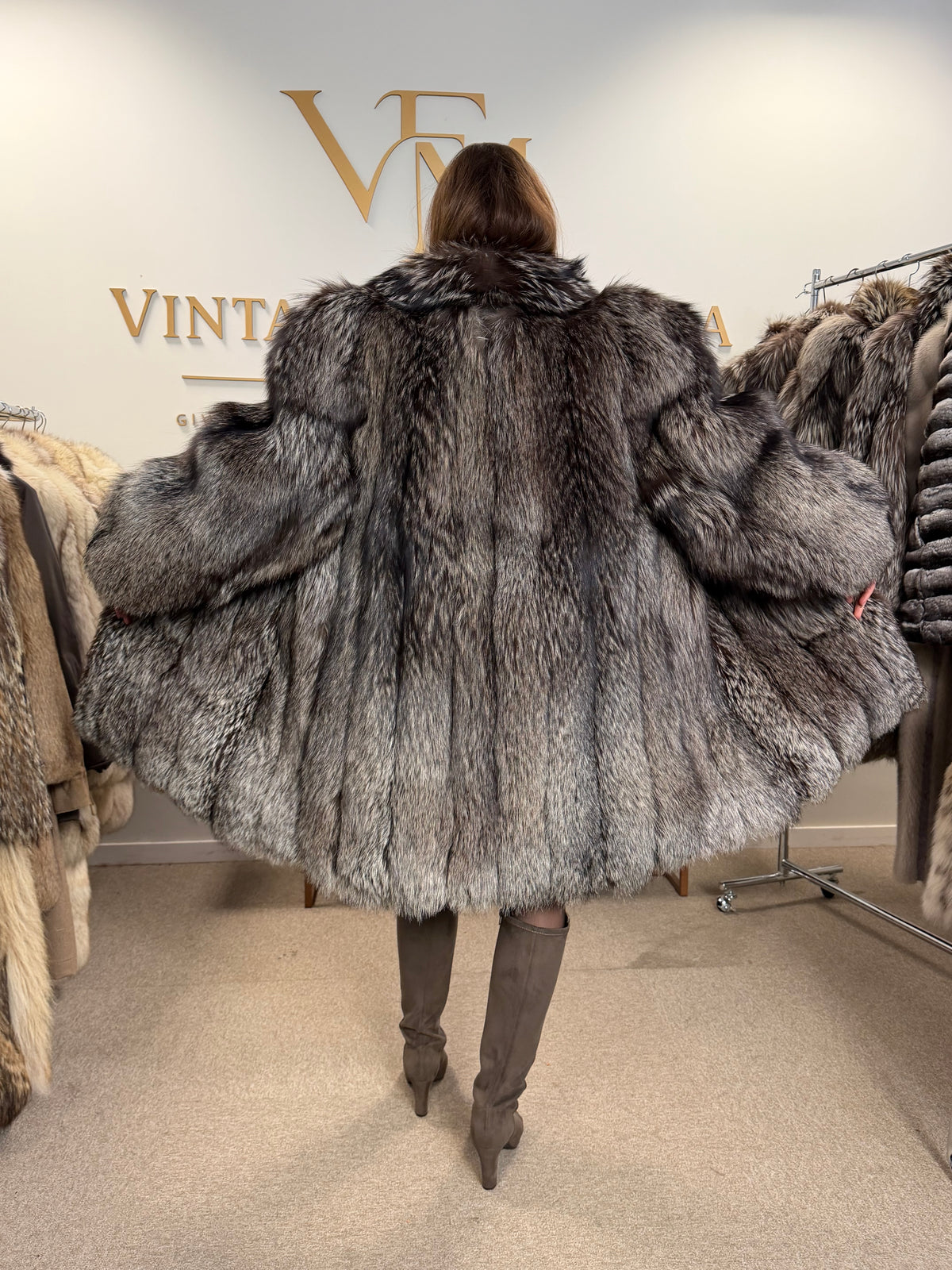 Silver Fox Fur Coat, XL, SAGA, Fluffy
