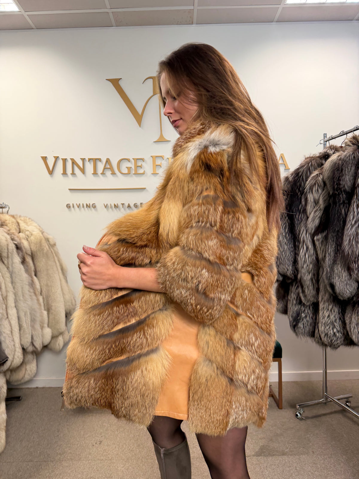 Red Fox Fur Jacket, Small, Trimmed, Short Sleeves