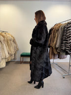 Black Rabbit Fur Coat, Large, Full Length, Soft