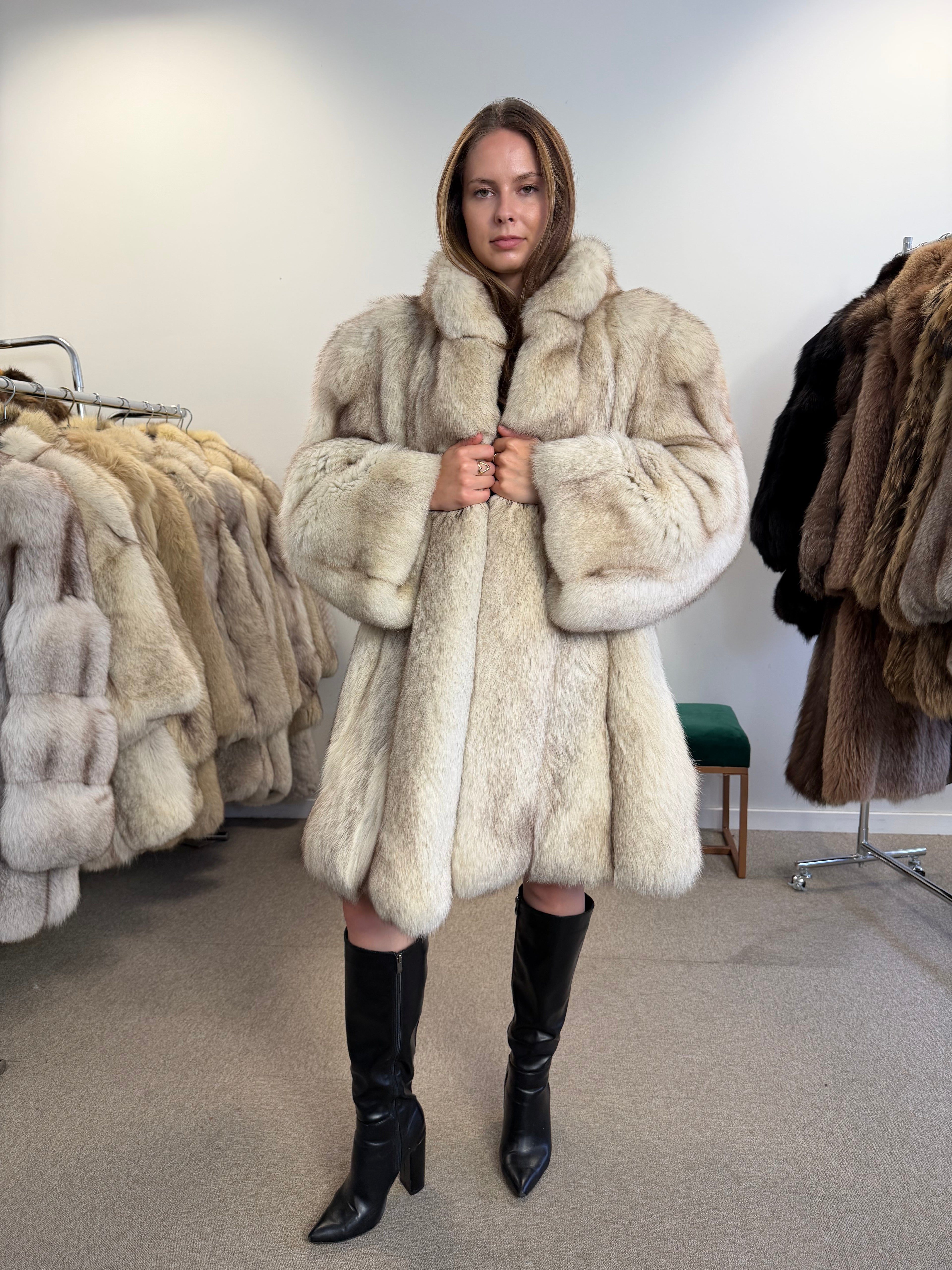 Fox Fur Coat, White Nordic, Oversized 3XL