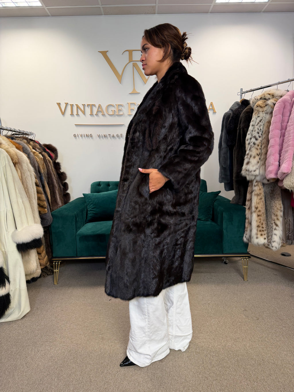 Dark Brown SAGA Mink Fur Coat, Medium