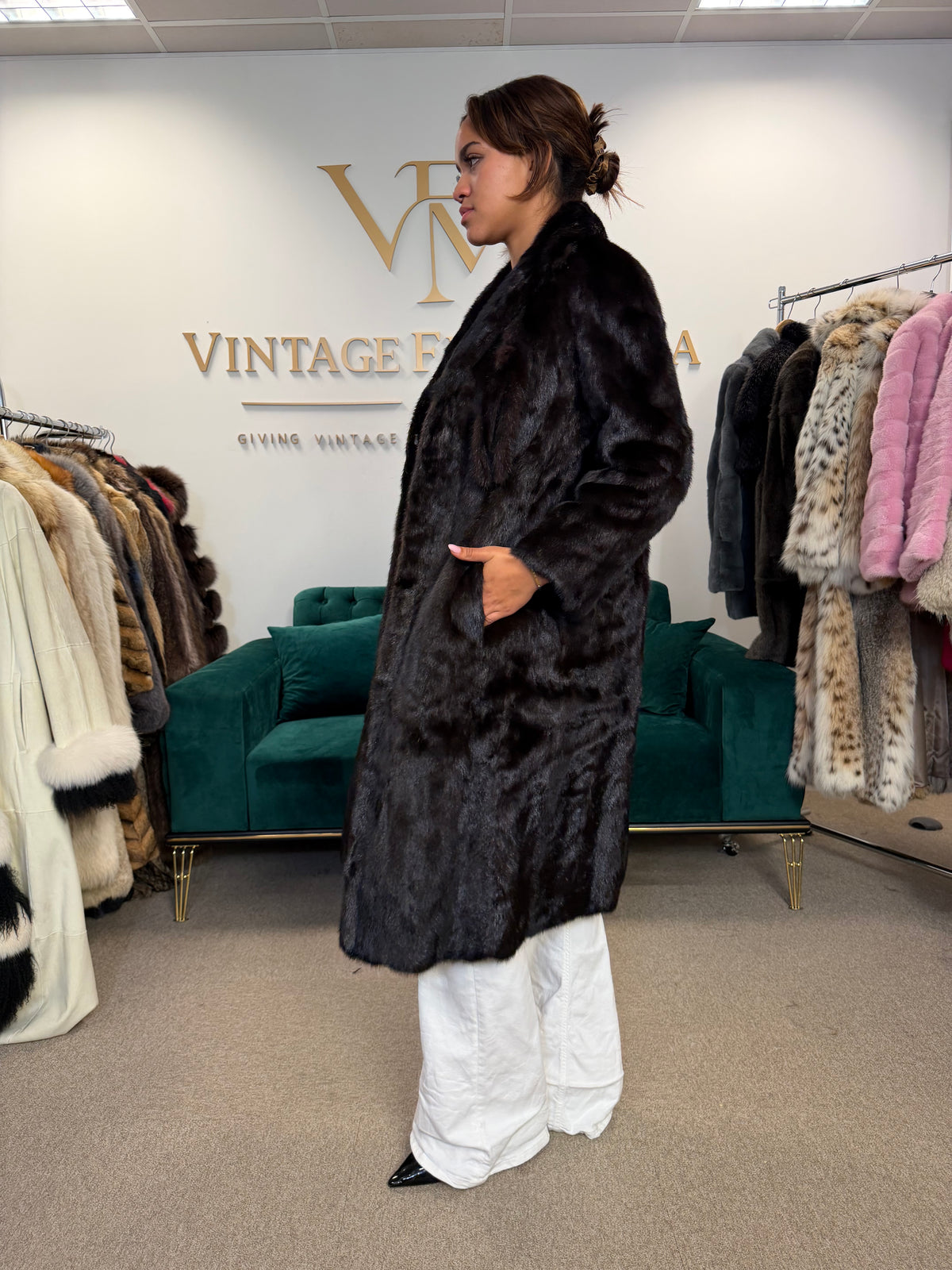 Dark Brown SAGA Mink Fur Coat, Medium