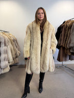 Fox Fur Coat, White Nordic, Fur Collar, Size XL