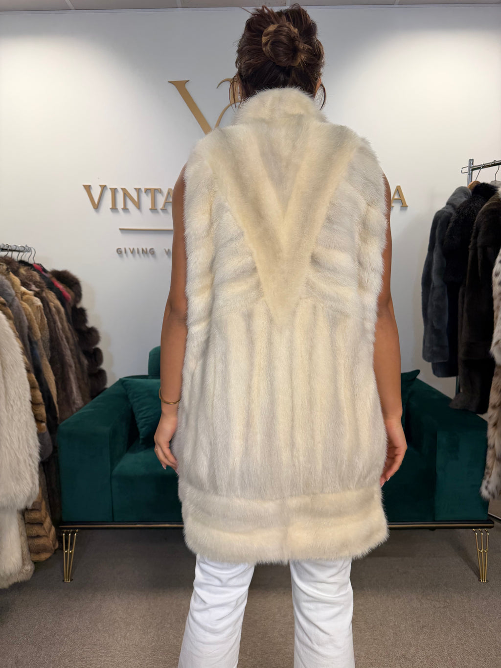 White Mink Fur Vest, Large