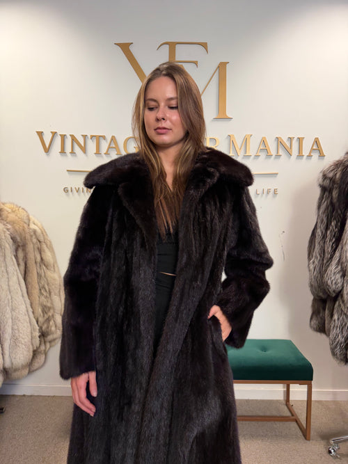 Dark Brown Mink Fur Coat, L/XL, Full Length