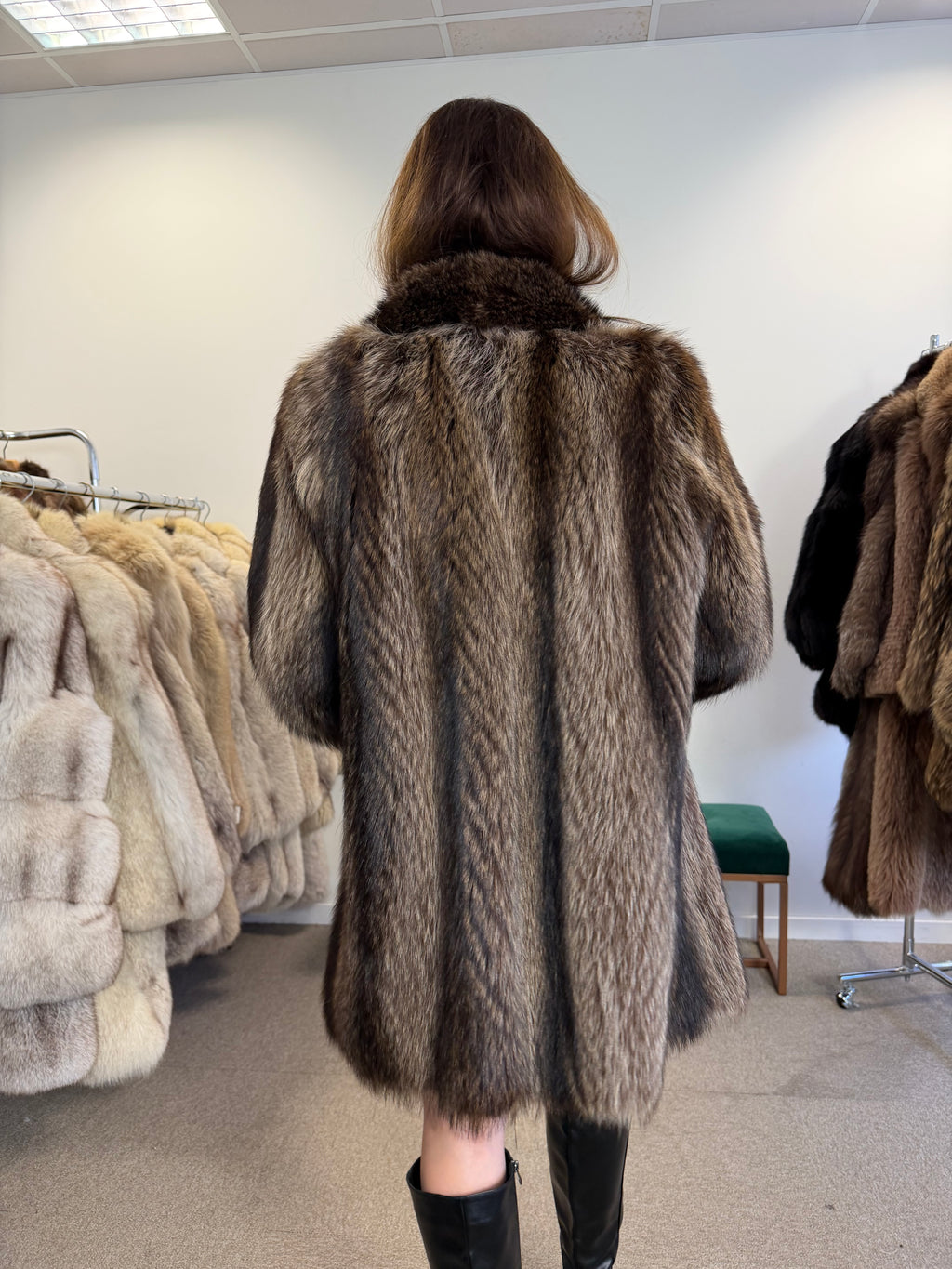Raccoon Fur Coat, Luxury Lining, Size M