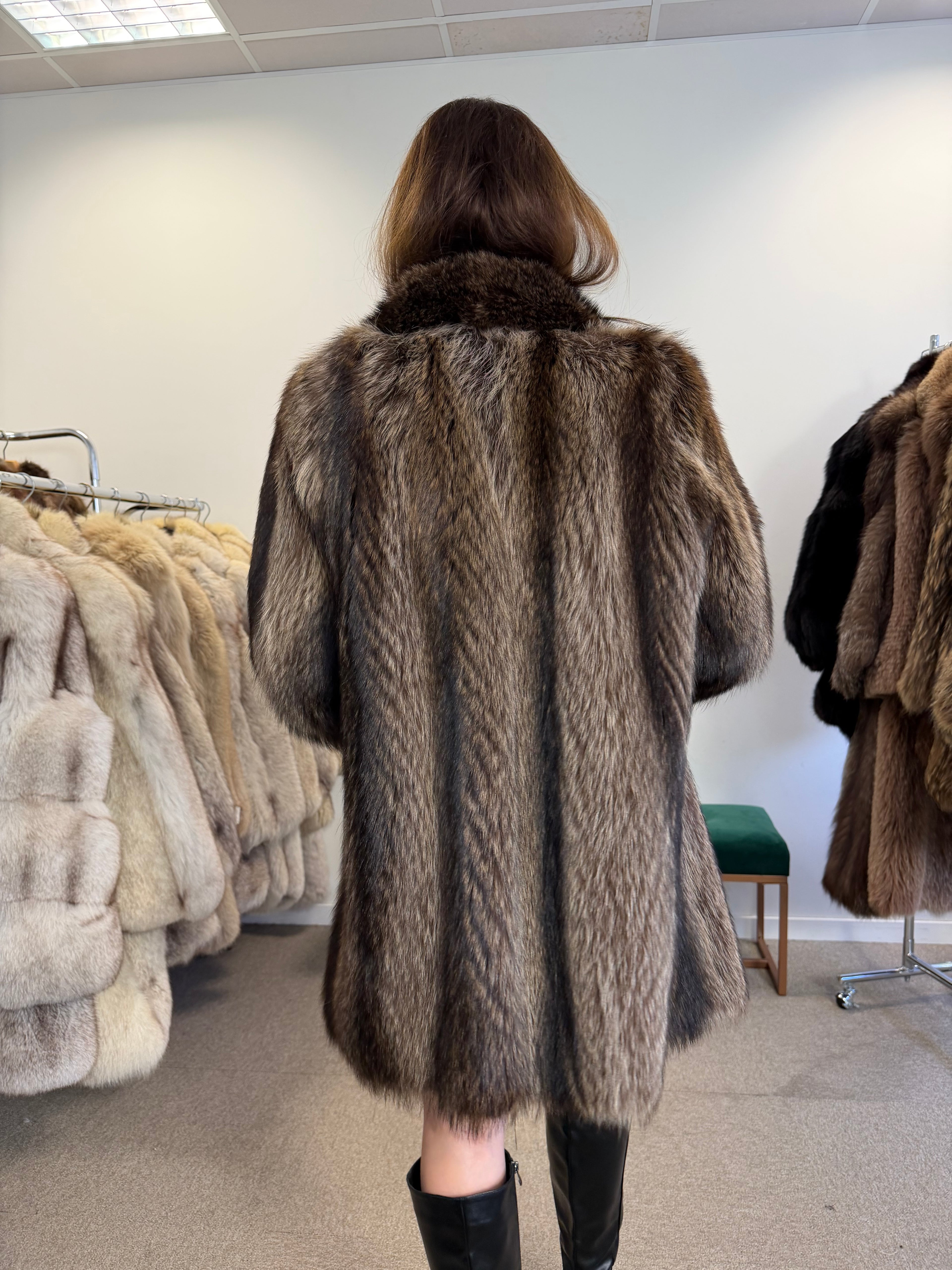 Raccoon Fur Coat, Luxury Lining, Size M