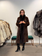 Mink Fur Coat, Brown, Fox Collar, Size M