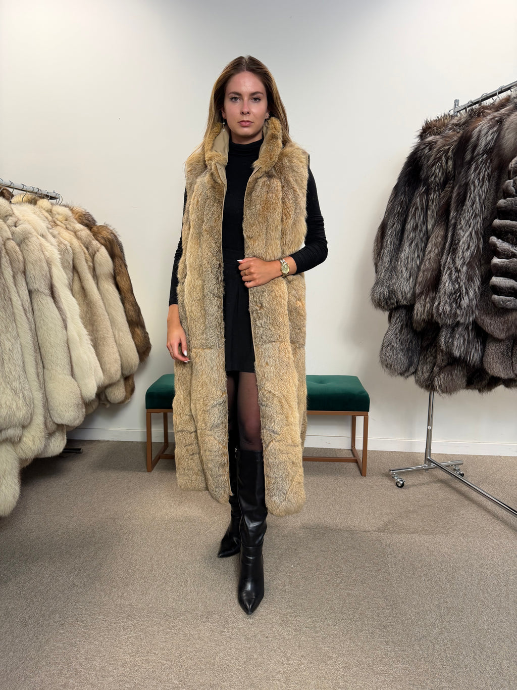 Lynx & Fox Fur Coat, Convertible, Full Length, Size L